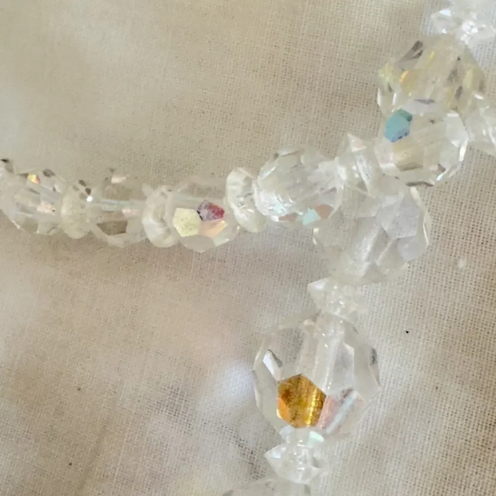 14” AB Crystal Czech Glass Double Strand Beaded Bib Necklace Vintage 1940’s